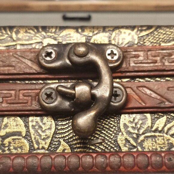 Wooden Treasure Chest Box W/Bronze Color Floral Antique Style Spiritual God Box - Picture 11 of 16